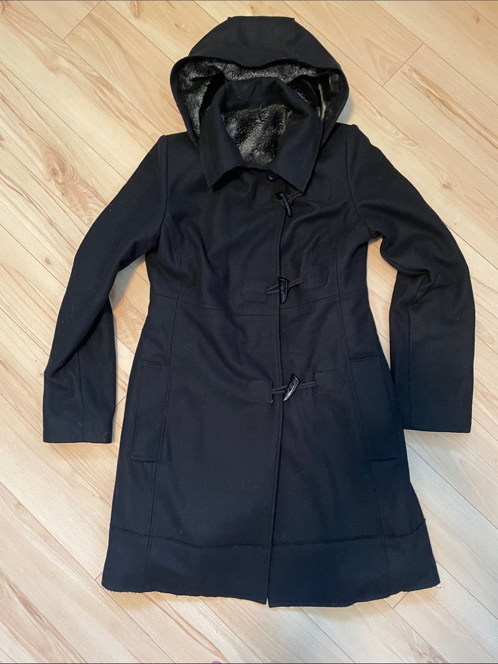 Le Chateau Black Wool Coat with removable hood - Picture 2 of 13